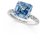 White gold Fancy Blue Asscher Cut Diamond Pave Band Solitaire Ring with Round  and Prong Setting_90