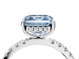 White gold Fancy Blue Asscher Cut Diamond Pave Band Solitaire Ring with Round  and Prong Setting_93