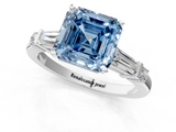 White gold Fancy Blue Asscher  Cut Diamond Ring with Baguette Side Stones, Channel Set Band, and Four-Prong Setting_10