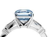 White gold Fancy Blue Asscher  Cut Diamond Ring with Baguette Side Stones, Channel Set Band, and Four-Prong Setting_13