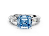 White gold Fancy Blue Asscher  Cut Diamond Ring with Baguette Side Stones, Channel Set Band, and Four-Prong Setting_16