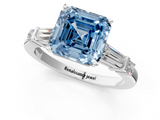 White gold Fancy Blue Asscher  Cut Diamond Ring with Baguette Side Stones, Channel Set Band, and Four-Prong Setting_27