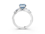 White gold Fancy Blue Asscher  Cut Diamond Ring with Baguette Side Stones, Channel Set Band, and Four-Prong Setting_3