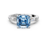White gold Fancy Blue Asscher  Cut Diamond Ring with Baguette Side Stones, Channel Set Band, and Four-Prong Setting_33
