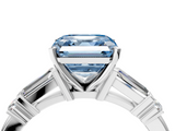 White gold Fancy Blue Asscher  Cut Diamond Ring with Baguette Side Stones, Channel Set Band, and Four-Prong Setting_4