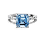White gold Fancy Blue Asscher Cut Diamond Ring with Marquise and Round  Side Stones and Four-Prong Setting_41