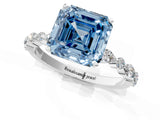 White gold Fancy Blue Asscher Cut Diamond Ring with Marquise and Round  Side Stones and Four-Prong Setting_42