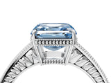 White gold Fancy Blue Asscher Cut Diamond Ring with Milgrain Pavé Band and Four-Prong Setting_36