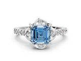 White gold Fancy Blue Asscher Cut Diamond Ring with Pavé Band and Floral Prong Setting_39