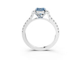 White gold Fancy Blue Asscher Cut Diamond Ring with Pavé Band and Floral Prong Setting_42