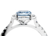 White gold Fancy Blue Asscher Cut Diamond Ring with Pavé Band and Floral Prong Setting_43