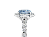 White gold Fancy Blue Asscher Cut Diamond Ring with Pavé Band and Floral Prong Setting_44
