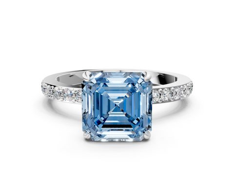 White gold Fancy Blue Asscher  Cut Diamond Ring with Pavé Band and Four-Prong Setting_17