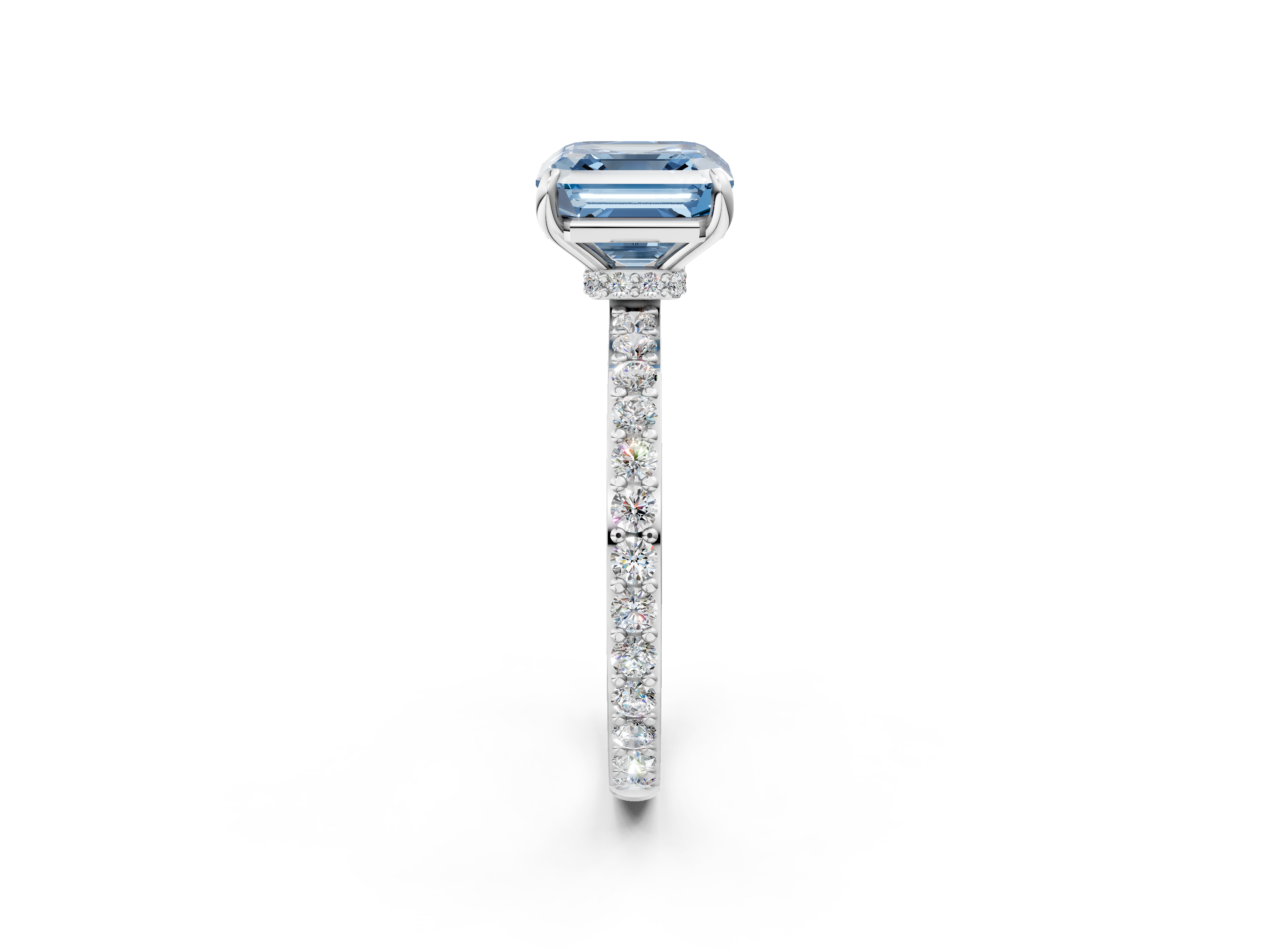 White gold Fancy Blue Asscher  Cut Diamond Ring with Pavé Band and Four-Prong Setting_19