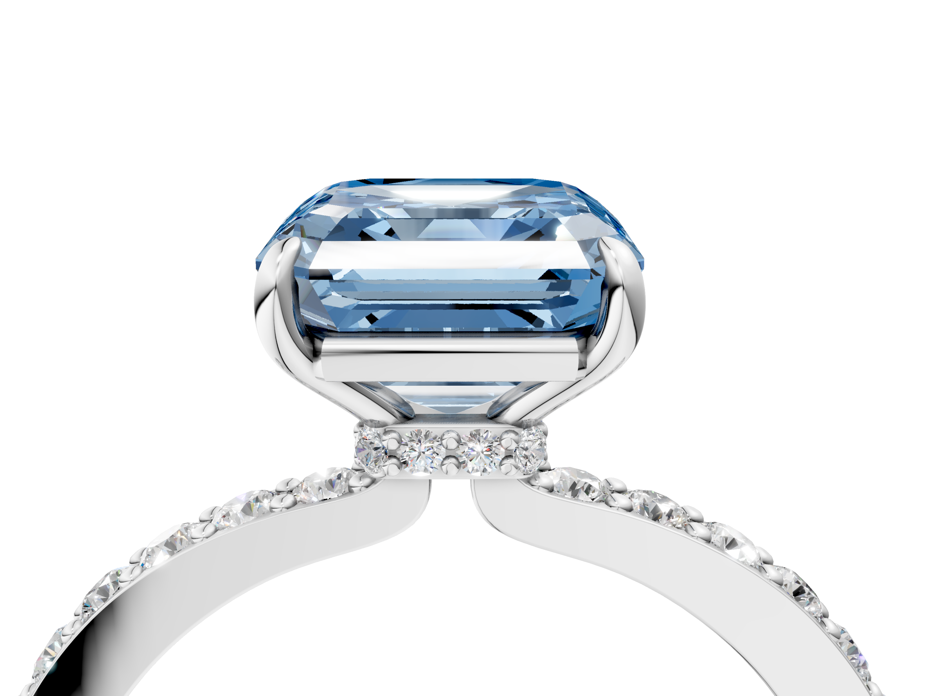 White gold Fancy Blue Asscher  Cut Diamond Ring with Pavé Band and Four-Prong Setting_21