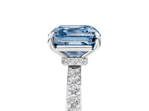 White gold Fancy Blue Asscher  Cut Diamond Ring with Pavé Band and Four-Prong Setting_22