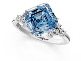 White gold Fancy Blue Asscher Cut Diamond Ring with Side Stones and Four-Prong Setting_95