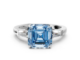 White gold Fancy Blue Asscher  Cut Diamond Ring with Tapered Baguette Side Stones in Four-Prong Setting_3