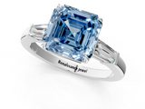 White gold Fancy Blue Asscher  Cut Diamond Ring with Tapered Baguette Side Stones in Four-Prong Setting_4