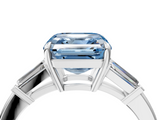 White gold Fancy Blue Asscher  Cut Diamond Ring with Tapered Baguette Side Stones in Four-Prong Setting_7