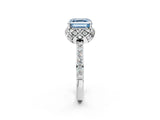White gold Fancy Blue Asscher Cut Diamond Scalloped Halo Engagement Ring with Round Shared Prong Band_14