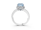 White gold Fancy Blue Asscher Cut Diamond Scalloped Halo Engagement Ring with Round Shared Prong Band_15