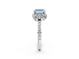 White gold Fancy Blue Asscher Cut Diamond Scalloped Halo Engagement Ring with Round Shared Prong Band_44