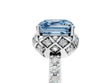 White gold Fancy Blue Asscher Cut Diamond Scalloped Halo Engagement Ring with Round Shared Prong Band_47
