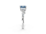White gold Fancy Blue Asscher Cut Diamond Scattered Round Accent Ring with Prong Setting_14