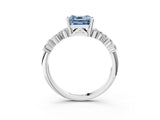 White gold Fancy Blue Asscher Cut Diamond Scattered Round Accent Ring with Prong Setting_15