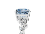 White gold Fancy Blue Asscher Cut Diamond Scattered Round Accent Ring with Prong Setting_17