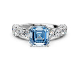 White gold Fancy Blue Asscher Cut Diamond Side Stone Engagement Ring with Four-Prong Setting_24