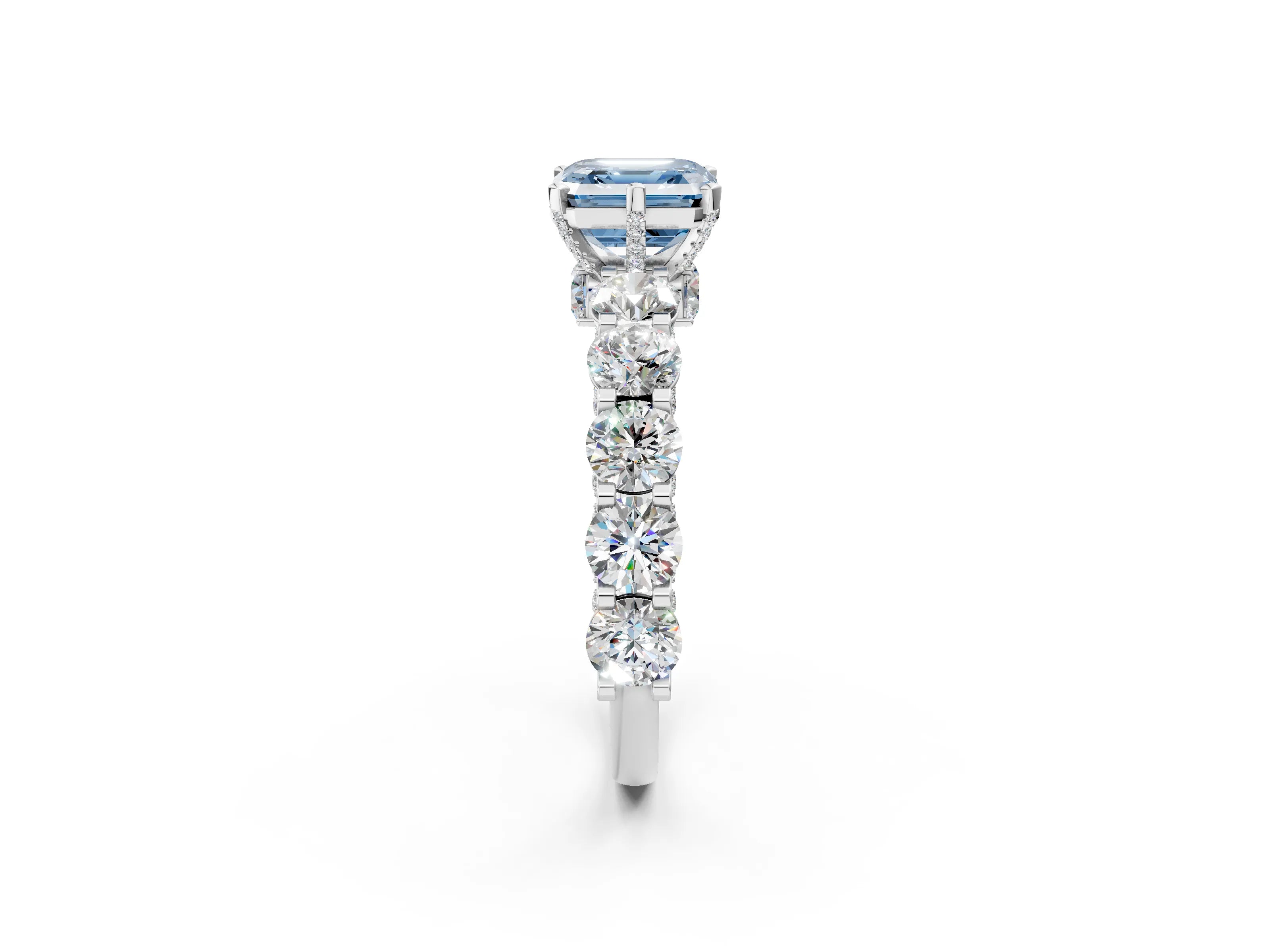 White gold Fancy Blue Asscher Cut Diamond Side Stone Engagement Ring with Four-Prong Setting_26