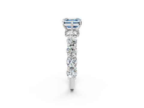 White gold Fancy Blue Asscher Cut Diamond Side Stone Engagement Ring with Four-Prong Setting_26