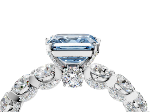White gold Fancy Blue Asscher Cut Diamond Side Stone Engagement Ring with Four-Prong Setting_28