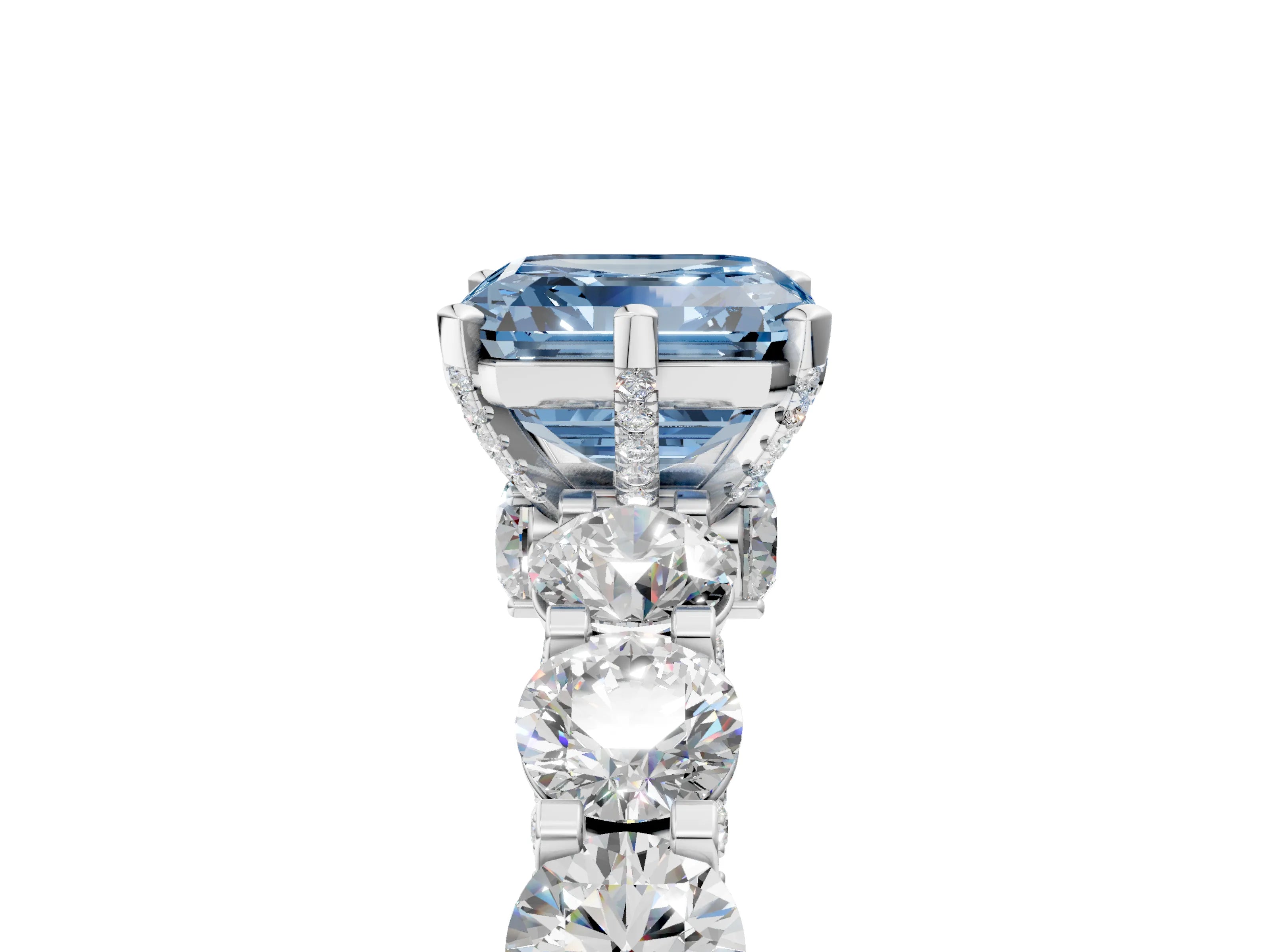 White gold Fancy Blue Asscher Cut Diamond Side Stone Engagement Ring with Four-Prong Setting_29