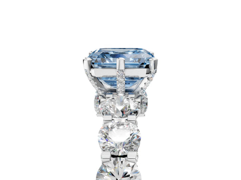 White gold Fancy Blue Asscher Cut Diamond Side Stone Engagement Ring with Four-Prong Setting_29