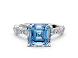 White gold Fancy Blue Asscher Cut Diamond Side Stone Solitaire Ring with Round  and Four-Prong Setting_12