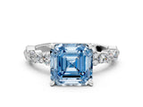 White gold Fancy Blue Asscher Cut Diamond Side Stone Solitaire Ring with Round  and Four-Prong Setting_94