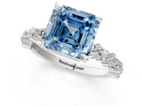 White gold Fancy Blue Asscher Cut Diamond Side Stone Solitaire Ring with Round  and Four-Prong Setting_95