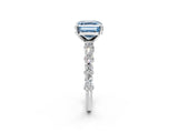 White gold Fancy Blue Asscher Cut Diamond Side Stone Solitaire Ring with Round  and Four-Prong Setting_96