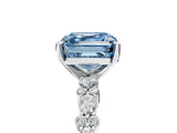 White gold Fancy Blue Asscher Cut Diamond Side Stone Solitaire Ring with Round  and Four-Prong Setting_99