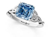 White gold Fancy Blue Asscher Cut Diamond Solitaire Celtic Knot Ring with Four-Prong Setting_64