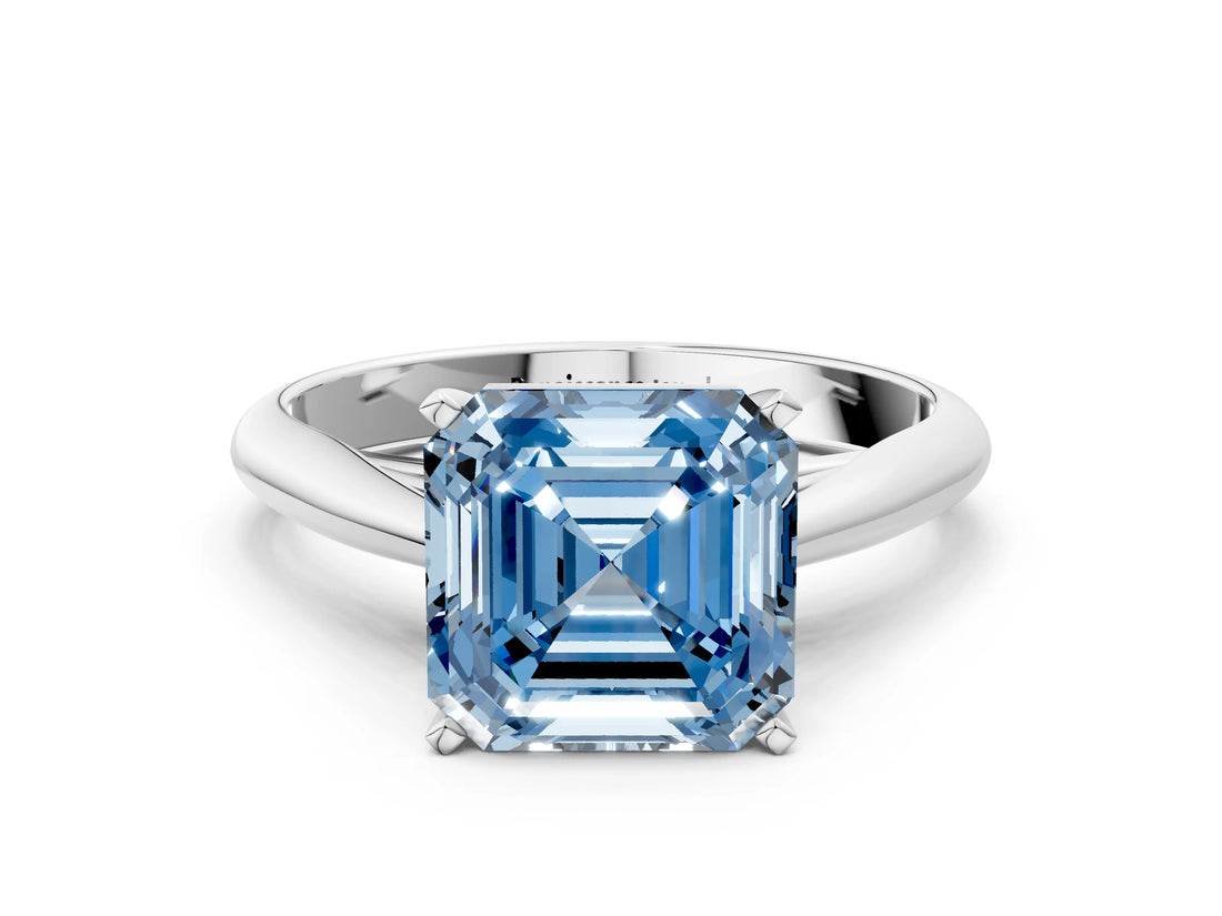 White gold Fancy Blue Asscher Cut Diamond Solitaire Engagement Ring with Cathedral Setting and Four-Prong Mount_94