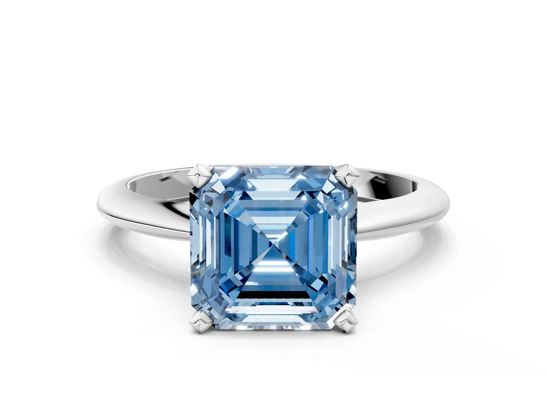 White gold Fancy Blue Asscher Cut Diamond Solitaire Engagement Ring with Classic Band and Four-Prong Setting_47