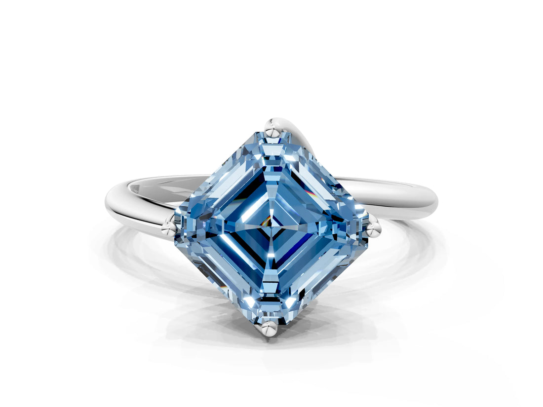 White gold Fancy Blue Asscher Cut Diamond Solitaire Engagement Ring with Four-Prong Setting and Classic Band_54