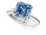 White gold Fancy Blue Asscher Cut Diamond Solitaire Engagement Ring with Round Band and Four-Prong Setting_102