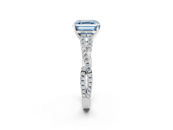 White Gold Asscher Cut Twisted Pave Engagement Ring Setting for Fancy Blue Center