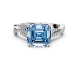 White gold Fancy Blue Asscher Cut Diamond Solitaire Engagement Ring with Twisted Pavé Band and Four-Prong Setting_97