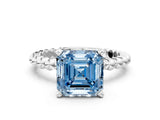 White gold Fancy Blue Asscher Cut Diamond Solitaire Ring with Beaded Band and Prong Setting_113